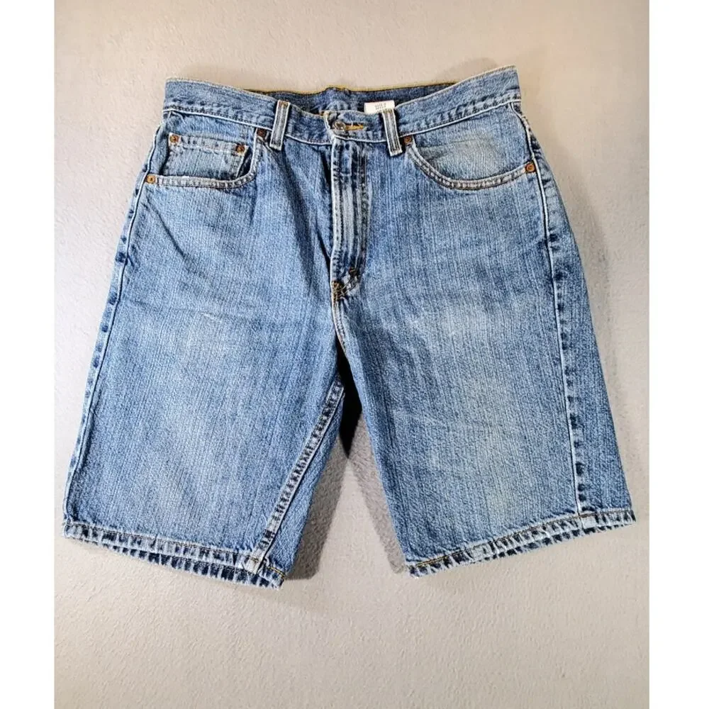 Levis 505 Denim Shorts Mens W32 Medium Wash Regular Fit Straight Leg vintage